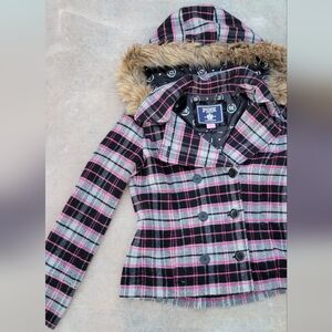 Y2k Victoria Secret Fur trim coat w detachable hood •